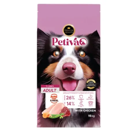 Petiva Premium tavuklu kuru köpek maması 15 kg paket ambalaj görseli
